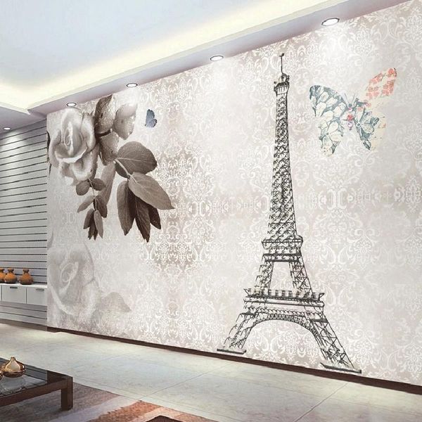 

3d wallpaper custom 3d mural wallpaper gray pattern vintage iron tower mural painting for living room wallpapers