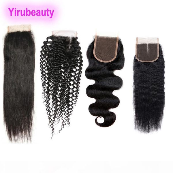 

brazilian 4 x 4 lace closure kinky curly straight hair body wave kinky straight human hair 8-20 inch lace closure hair extensions, Black;brown