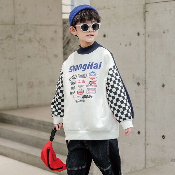 

late thickened children's sweater korean boys' motorcycle autumn and winter wtern sle semi high collar loose pullover, Black