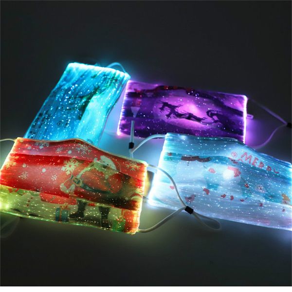 

christmas led face mask luminous mask party holiday decoration led mask cartoon xmas santa claus elk snowman print fashion masks f92802