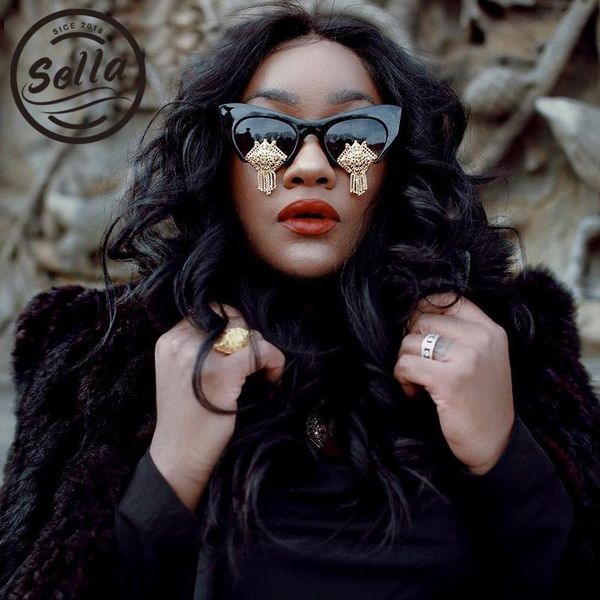 

sunglasses sella european style fashion women cateye handmade diamond decoration street party baroque sun glasses eyewear, White;black