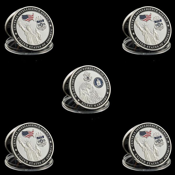 

5pcs usa cia we are the nation's first line of defense silent warriors silver plated coin