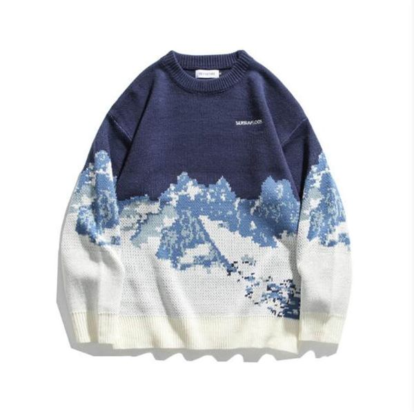

20 new snow mountain ins trend retro sweater men tide brand loose couple knit sweater, Black
