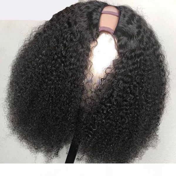 

human hair afro kinky curly u part wigs for women high 150% density brazilian remy hair afro curls u part human hair wigs, Black;brown