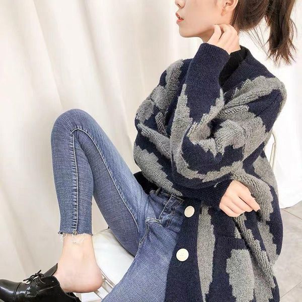 

women's knits & tees autumn large size rhombic sweater jacket spring and loose retro knit cardigan in 2021, White