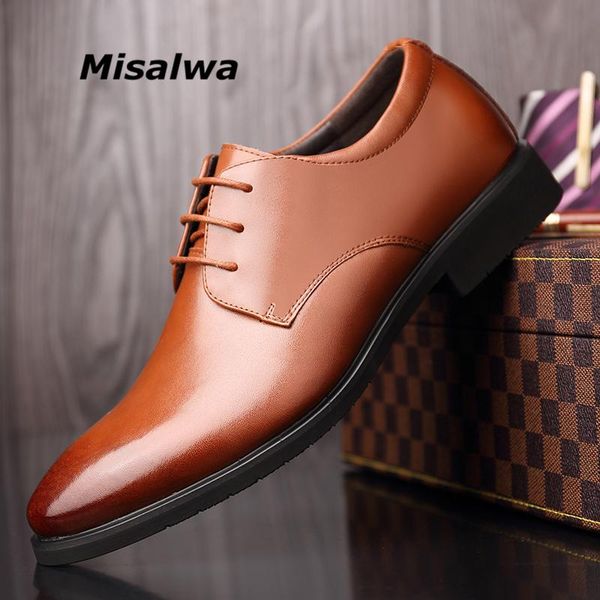 

dress shoes misalwa business brown men formal leather big size 38-48 drop pointed footwear men's derby, Black