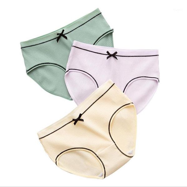 

cotton panties fashion solid color cute girls briefs for women screw thread breathable female underwear mid waist lingerie1, Black;pink