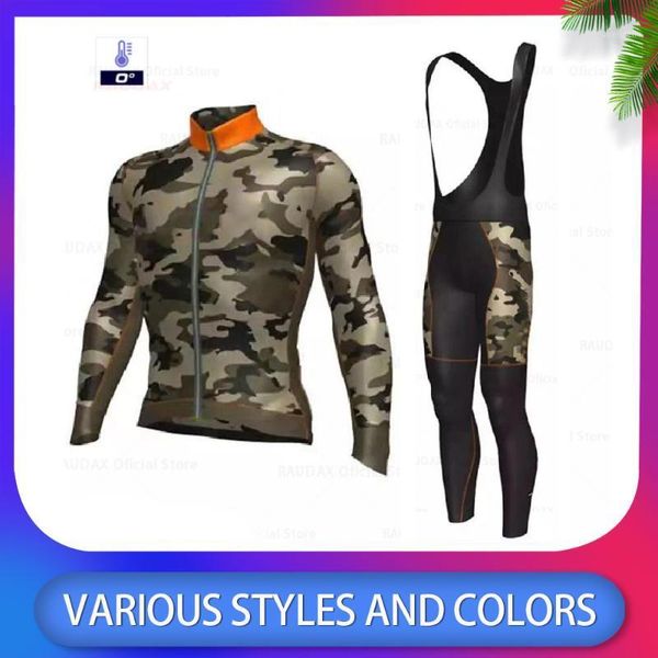 

2020 new winter thermal cycling clothes raudax camouflage men's jersey suit outdoor riding bike mtb clothing bib pants set1, Black;blue
