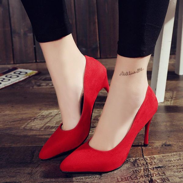 

women shoes pointed toe pumps suede leisure dress shoes high heels boat wedding tenis feminino 10cm ert5, Black