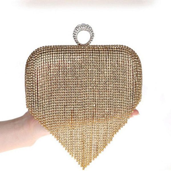 

love heart rhinestones tassel clutch diamonds metal evening bags chain shoulder messenger purse evening bags for wedding bag