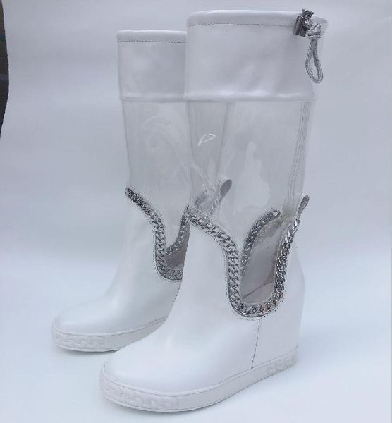 

mid calf botines mujer 2020 autumn bot mujer leather boots women catwalk bota feminina increase shoes women's shoes, Black
