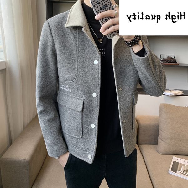 

new men's coat autumn and winter fashion brand woolen short slim lapel jacket, Black;brown