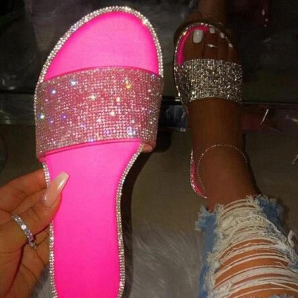 

summer women crystal slippers glitter flat soft bling female candy color flops outdoor ladies slides beach shoes #pq1y, Black