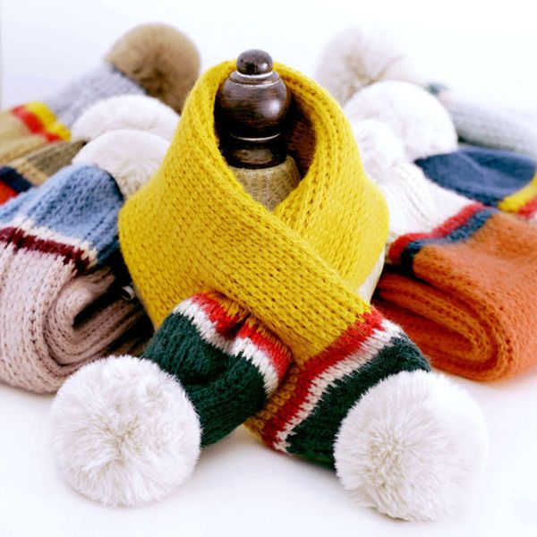 

warm baby winter boys' color matching wool scarf korean ball girls' sve children's neck 8606, Red;brown