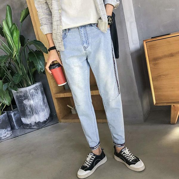 

fashion japan style stretch men jeans denim jogger design hip hop joggers for men 28-40 42 9111, Blue