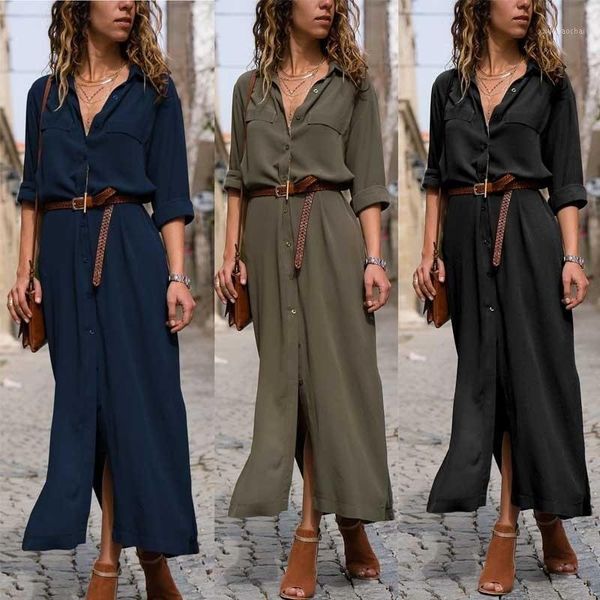 

summer dress women fashion long sleeve boho beach maxi long dresses v-neck casual femme shirt vestidos1, White;black