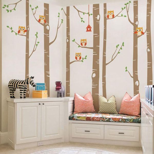 

big birch tree wall decals cute owls nature wall sticker nursery woodland forest art stickers for kids room home decor1