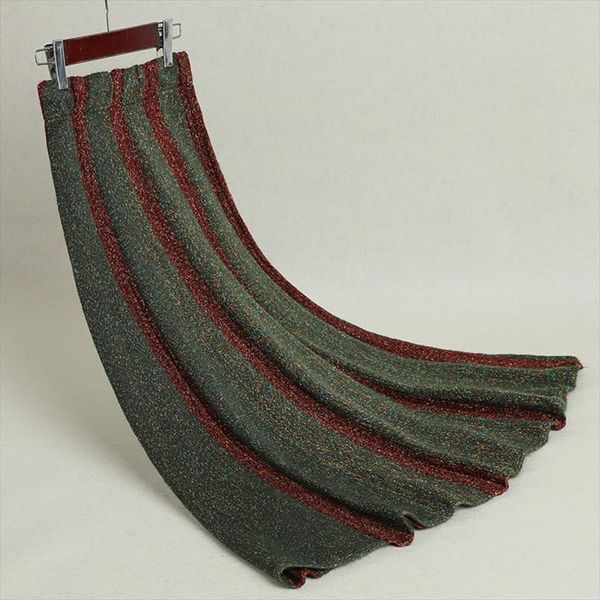 

womens striped skirt pleated autumn winter thick irregular large size knit long skirts woman faldas female ls143, Black