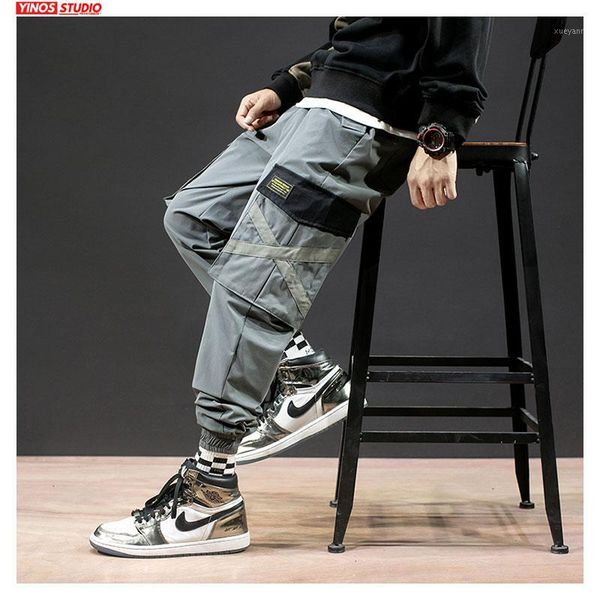 

dropshipping mens japanese patchwork pocket overalls trousers autumn men streetwear causal pants male harem joggers1, Black