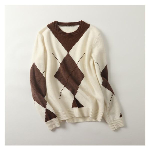 

winter new styles 100% cashmere argyle sweater women thick warm ladies knitwear long sleeve knit chic jumper female, White;black