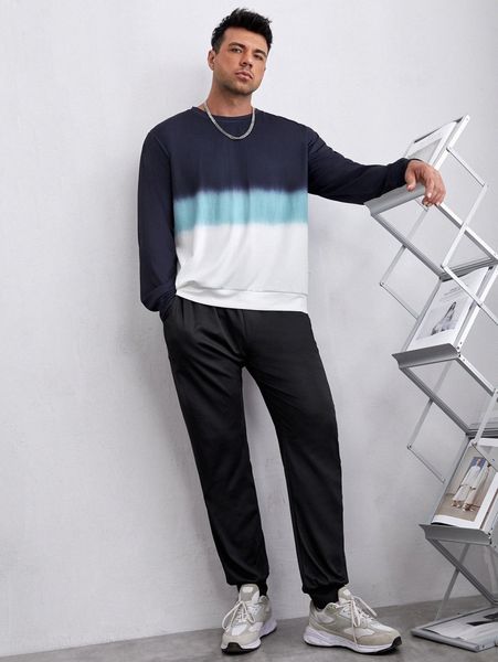 

extended sizes men ombre sweatshirt & sweatpants r9kb#, Gray