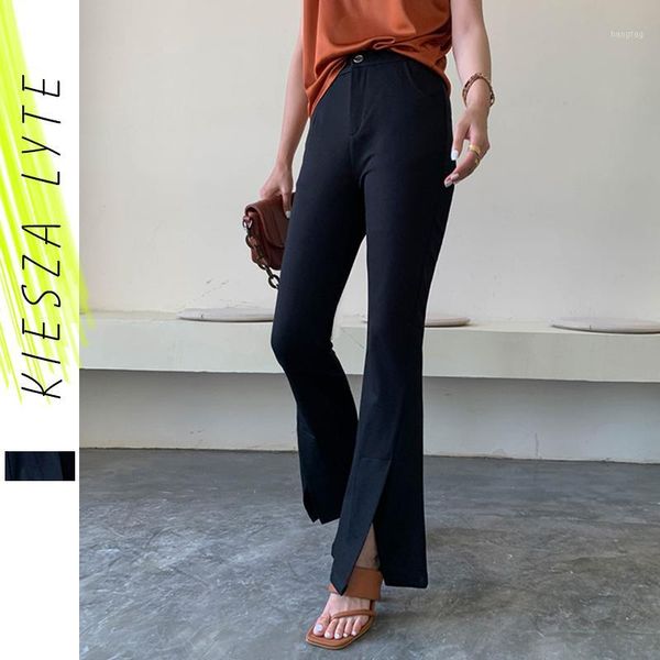 

women elegant wide leg pants 2020 new summer high waist office flat slit flare trousers long trousers1, Black;white