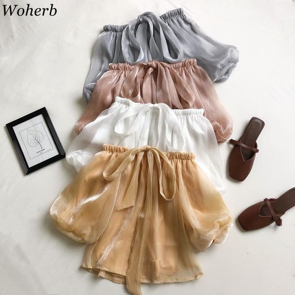 

woherb 2021 summer women blouses short sleeve crop lace shirts korean off shoulder elegant blusas femininas1, White