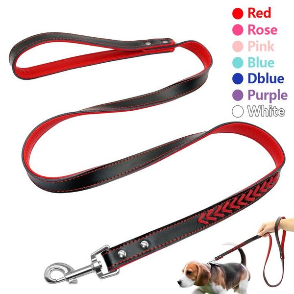 

120cm long braided leather dog leash pet dog leash lead puppy walking training traction rope belt for small med sqcxtg