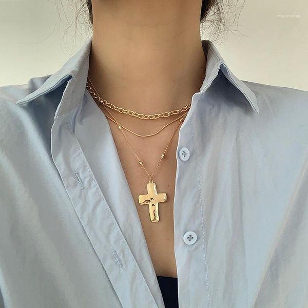 

fashion couple necklace 2020 new simple multi layers big cross long pendant choker jewelry statement collares hip hop1, Golden;silver