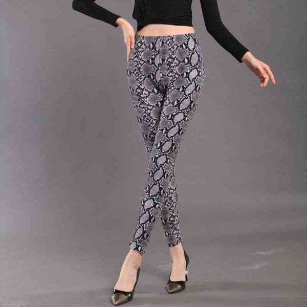 

ladies trousers stretch high waist legging breathable slim snake printing leggins push up elastic fitness pants, Black
