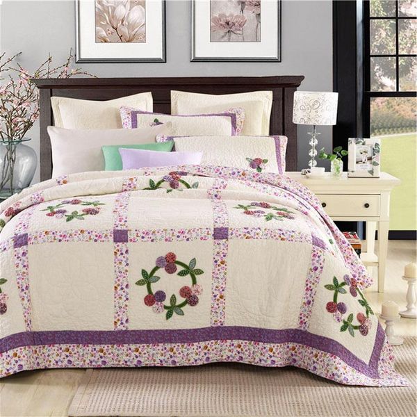 

quality cotton bedspread quilt set 3pcs handmade patchwork coverlet applique quilts quilted bed covers queen size blanket