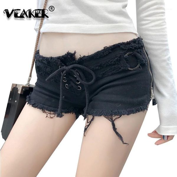 

2020 summer nightclub shorts woman denim short jeans korean fashion bandage low-waisted zipper cowboy shorts tight1, Blue