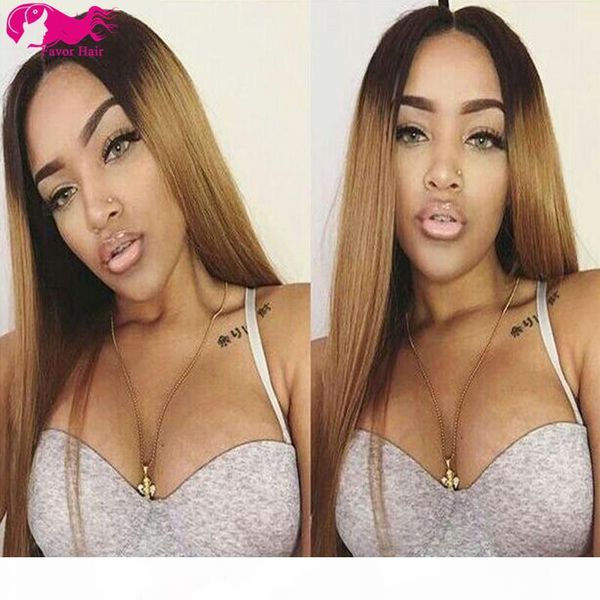 

ombre 1b 27# color brazilian human hair full lace wig silky straight two tone lace front wig glueless wigs 180% density, Black;brown