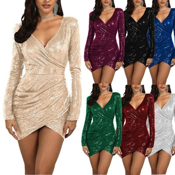 

spring 2020 women black mini dress plus size long sleeve sequins bandage dress high waist elegant ladies party short1, Black;gray