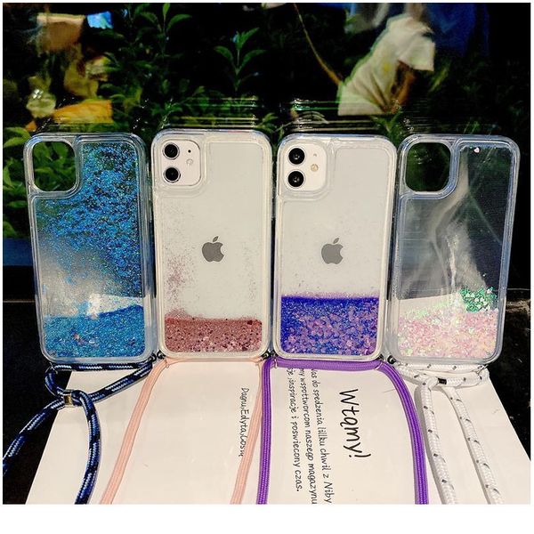 

quicksand glitter strap cord chain phone for iphone 11 pro xs max 6 7 8 plus xr x necklace lanya qylyie