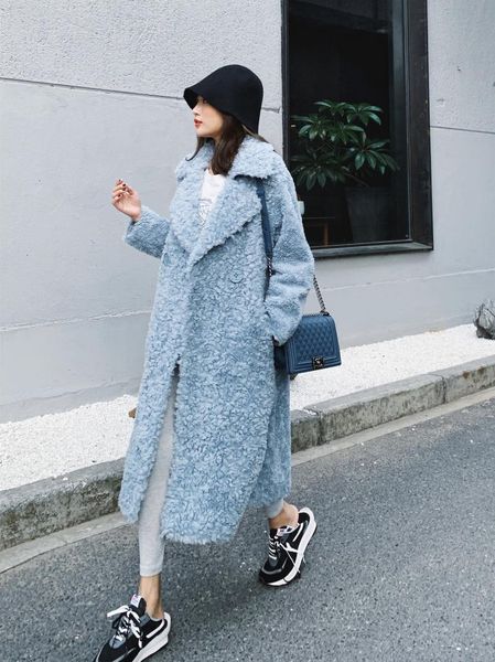 

women's fur & faux 2021 coat female 100% wool real jacket long winter clothes women korean fashion femme veste pph2897, Black