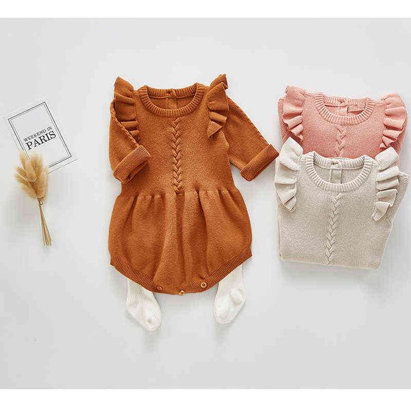 

2020 spring infant newborn long sleeve solid ruffled jumpsuit baby girls knitted bodysuit baby spring autumn clothing g1221, Blue
