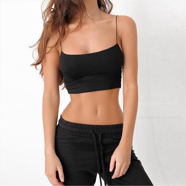 

women crop sleeveless shirt lady strap fitness camis tank casual slim summer beach vest camisole cropped for women, White
