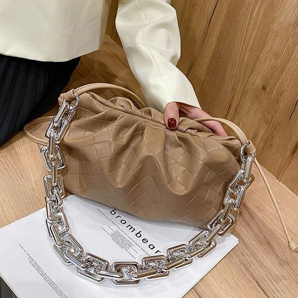 

silver chain knitting pu leather bag for women 2020 winnter armpit bag lady shoulder handbags female solid color travel hand