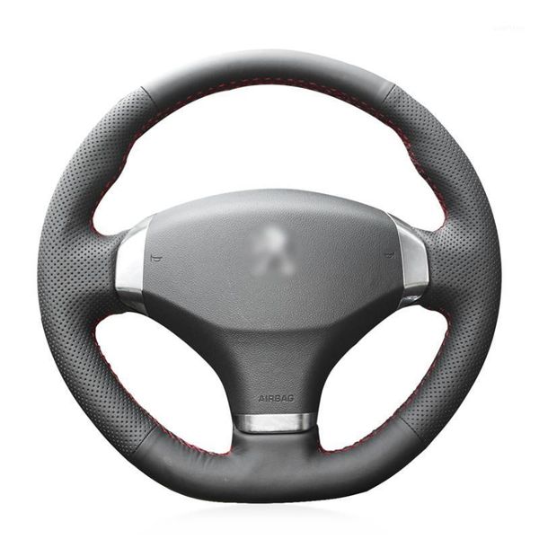 

hand sew black genuine leather car steering wheel cover for 2013 4081
