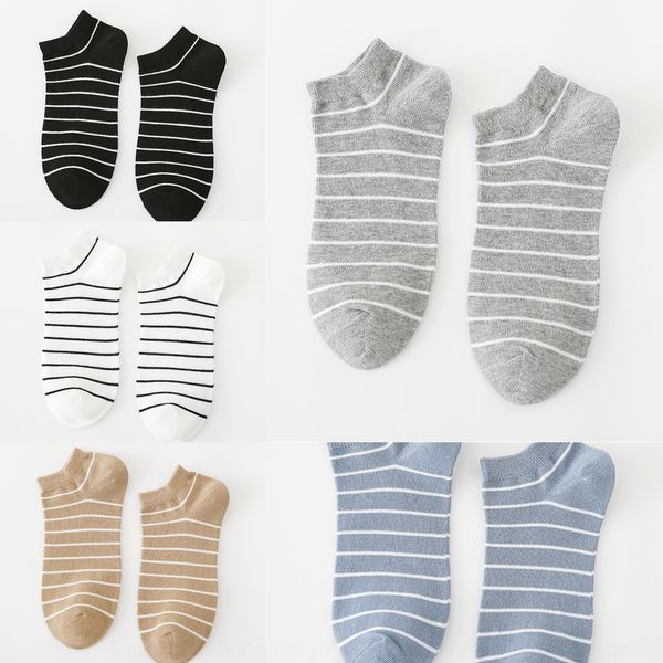 

new spring and summer boat men's short tube breathable sweat boat invisible socksabsorbing cotton stripe invisible socks casual fashion, Black