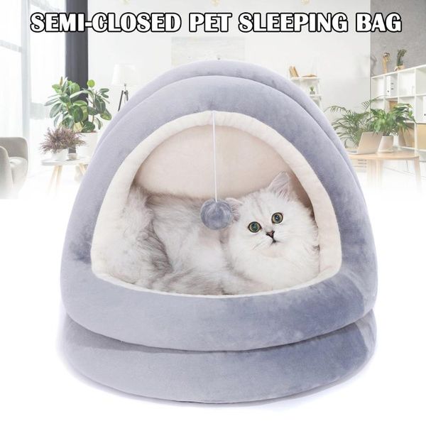 

cat beds & furniture dog kennel semi-closed sleep bed soft warm house nest pet supplies oct998