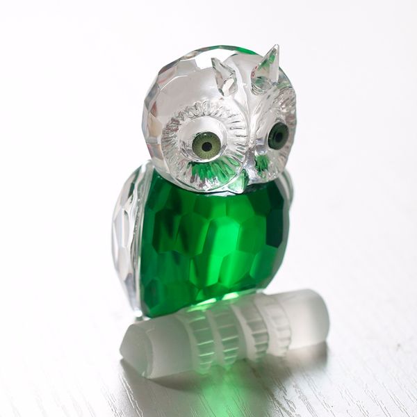 HD 2.7 '' Verde Cristal Coruja Figurine Coleção Paperweight Table Centerpiece Ornamento Casa Decoeration Souvenir Presentes T200710