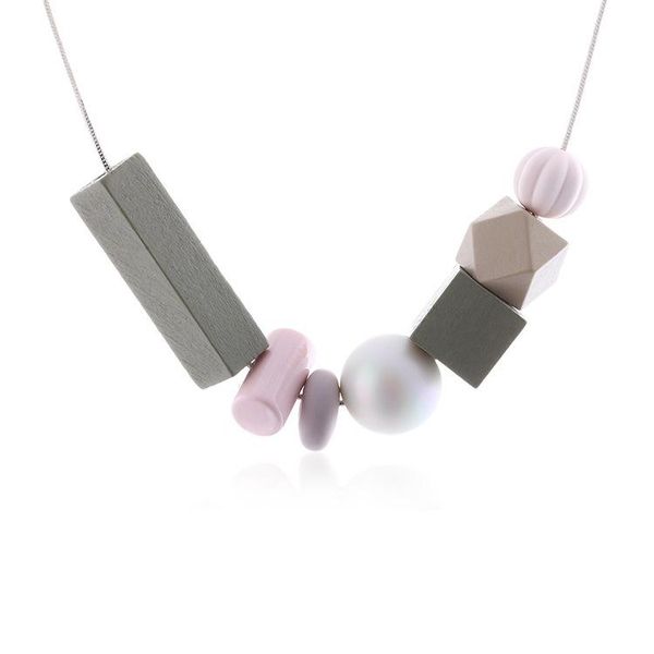 

wooden bead pendant necklace wholesale new pearl necklace girl accessories new european and american fashion accessories, Silver