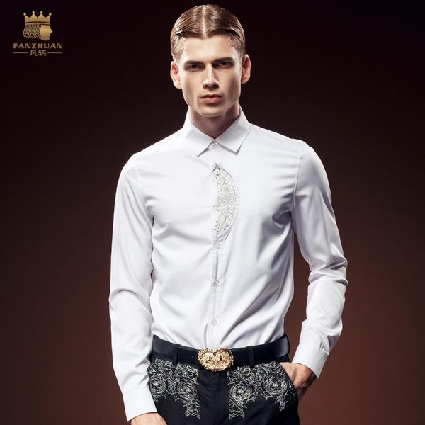 

men's casual shirts fanzhuan man 2021 male long-sleeve shirt fashion personality embroidery flower slim white party 612153, White;black