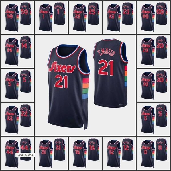 

screen print philadelphias basketball tobias harris joel embiid ben simmons andre drummond charles bassey 76er 75th anniversary diamond navy, Black