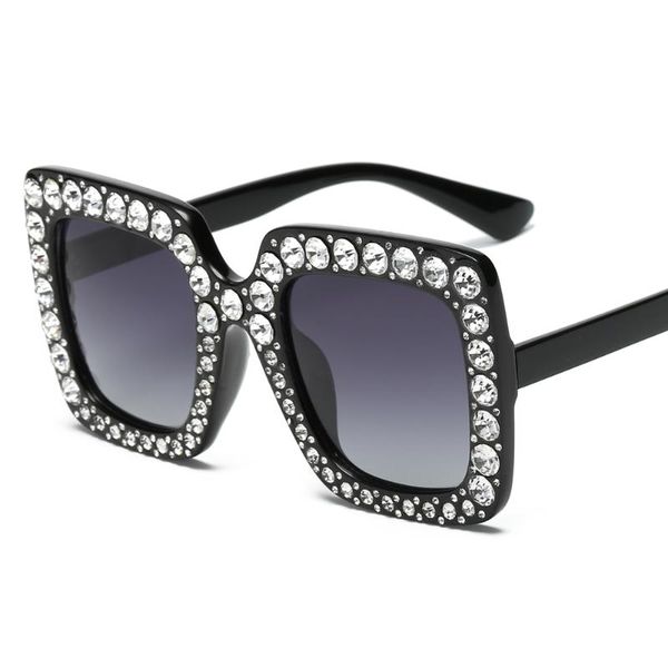

sunglasses fashion brand designer oversized square black frame uv400 sun glasses rhinestone pink for women ladies, White;black