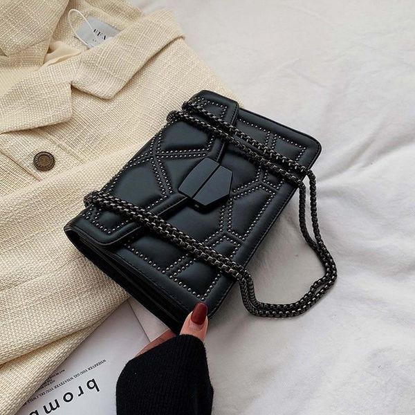 

2021 new rivet chain small crossbody bags for women 2020 shoulder messenger bag femme lady luxury handbags black