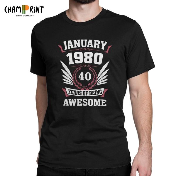 

sport january 1980 40 years of being awesome t shirt men vintage t-shirts o neck 40th birthday gift tees short sleeve clothing printed
