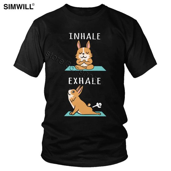 

funny corgi yoga inhale exhale novelty short sleeve round neck pets dog big size graphic sport hooded sweatshirt hoodie t shirt